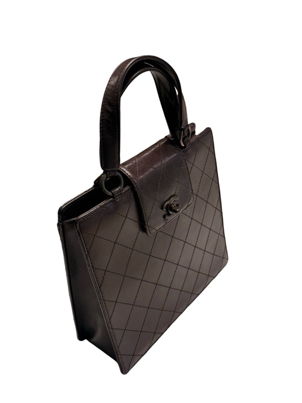 CHANEL Dark Brown Quilted Calf Leather Top-Handle Tote - Picture 7 of 17